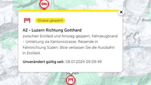Fahrzeugbrand auf der Autobahn: A2 Richtung Gotthard gesperrt