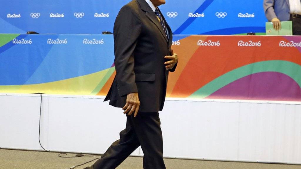 Abgang nach drei Minuten: Brasiliens Interimspräsident Michel Temer im olympischen Medienzentrum in Rio