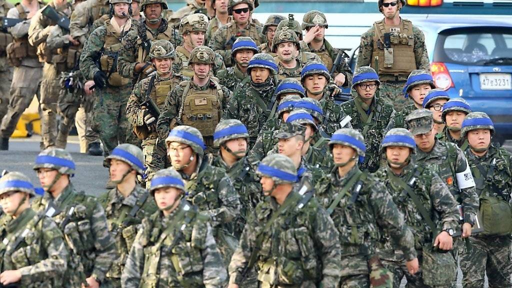 Südkoreanische und US-Soldaten machen sich auf zur jährlichen gemeinsamen Militärübung, die Nordkorea jeweils zur Weissglut treibt.