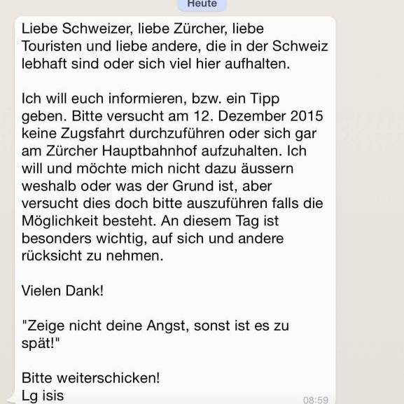 WhatsApp-Nachricht warnt vor Terror in Zürich