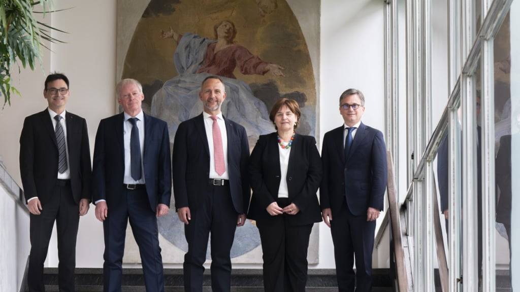 Die Tessiner Regierung hat eine Mini-Rochade gutgeheissen, was bei den Tessiner Parteien für viel Kritik sorgt. Im Bild von links nach rechts: Raffaele De Rosa (Mitte), Claudio Zali (Lega), Norman Gobbi (Lega), Marina Carobbio (SP) und Christian Vitta (FDP). (Archivbild)