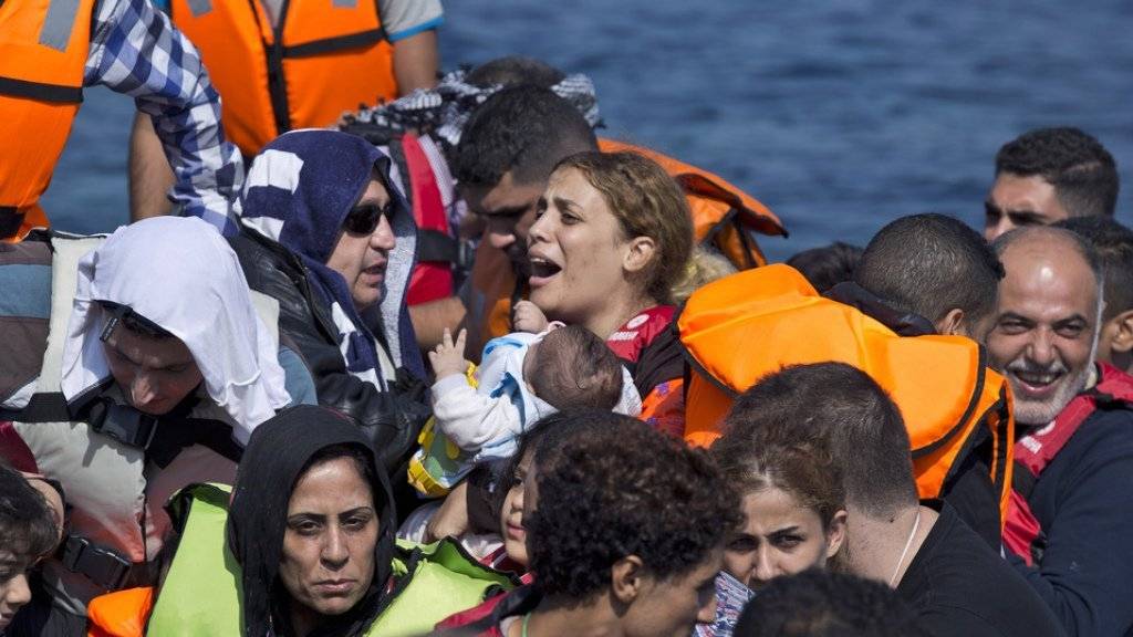 Syrische Flüchtlinge erreichen die griechische Insel Lesbos.