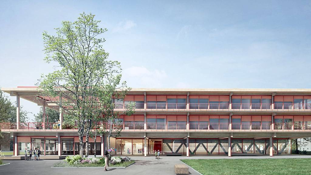 Visualisierung des neuen Schulhauses Champagne in Biel, das ab 2025 gebaut wird.