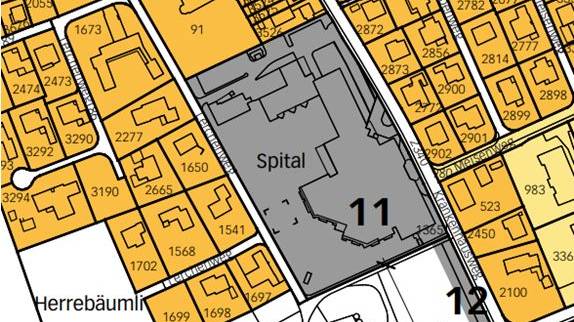 Auszug aus dem Zonenplan: Das Spital liegt in einer Zone für öffentliche Nutzung (ZöN).