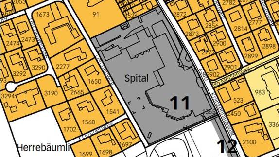 Auszug aus dem Zonenplan: Das Spital liegt in einer Zone für öffentliche Nutzung (ZöN).