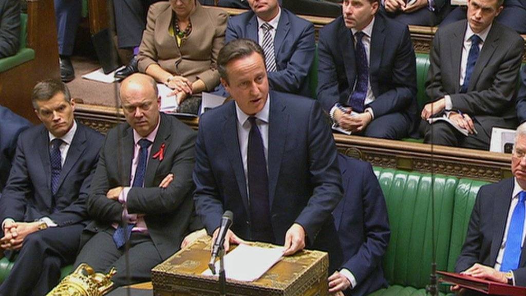 Der britische Premierminister David Cameron bei der Debatte über die Beteiligung Grossbritanniens an Luftangriffen gegen die IS-Terrormiliz in Syrien. Nach fast elfstündiger Debatte stimmte das britische Parlament mit grosser Mehrheit für die Luftangriffe.