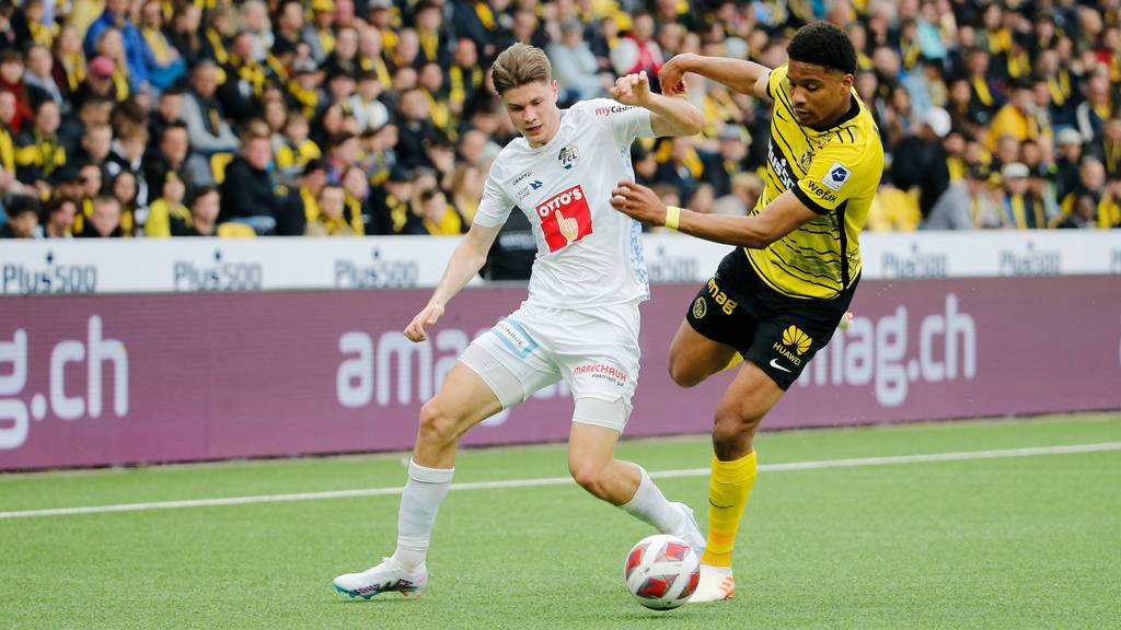 Foto Manuel Geisser 30.04.2023 Wankdorf Stadion Bern , Saison 2022/2023 Herren Fussball Super League BSC Young Boys Bern - FC Luzern Lars Villiger (FC Luzern) gegen Aurele Amenda (Young Boys) *** Photo Manuel Geisser 30 04 2023 Wankdorf Stadium Bern , Season 2022 2023 Men Football Super League BSC Young Boys Bern FC Luzern Lars Villiger FC Luzern vs Aurele Amenda Young Boys