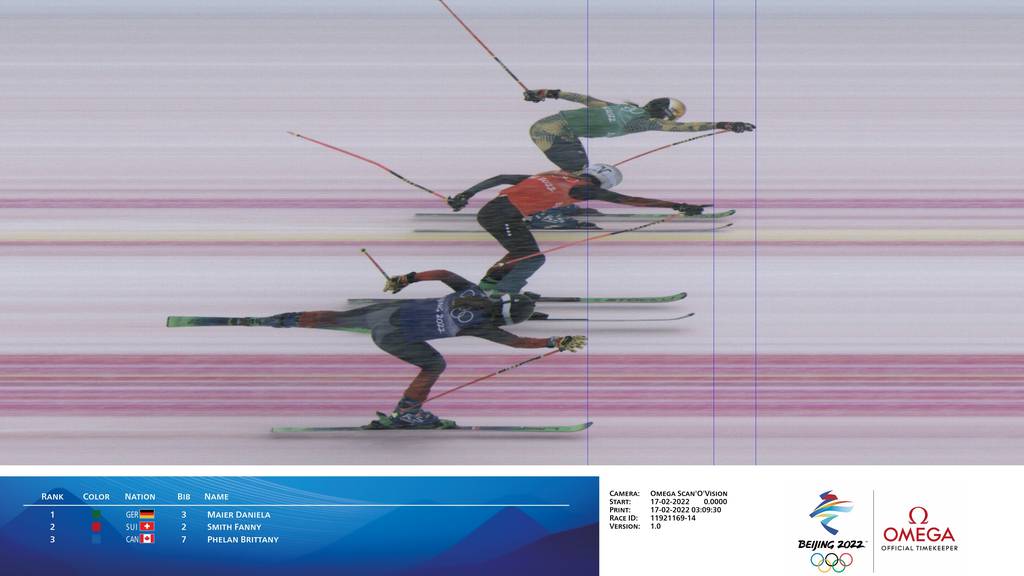 Hier entscheidet das Zielfoto zu Gunsten der Schweizer Skicrosserin Fanny Smith, die als Zweite den Finaleinzug schafft.