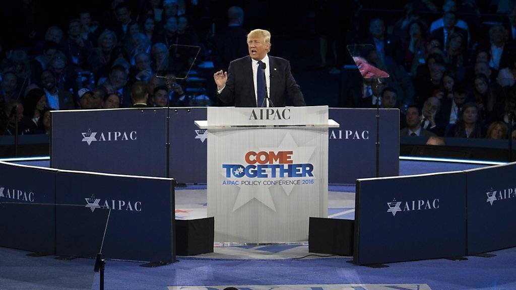 Auf Stimmenfang: Präsidentschaftsbewerber Donald Trump spricht vor der Versammlung der pro-israelischen Lobbygruppe AIPAC in Washington.