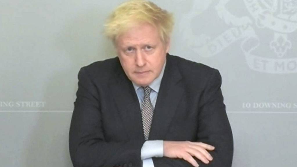 Boris Johnson, Premierminister von Grossbritannien, spricht in einer Videokonferenz in der 10 Downing Street.