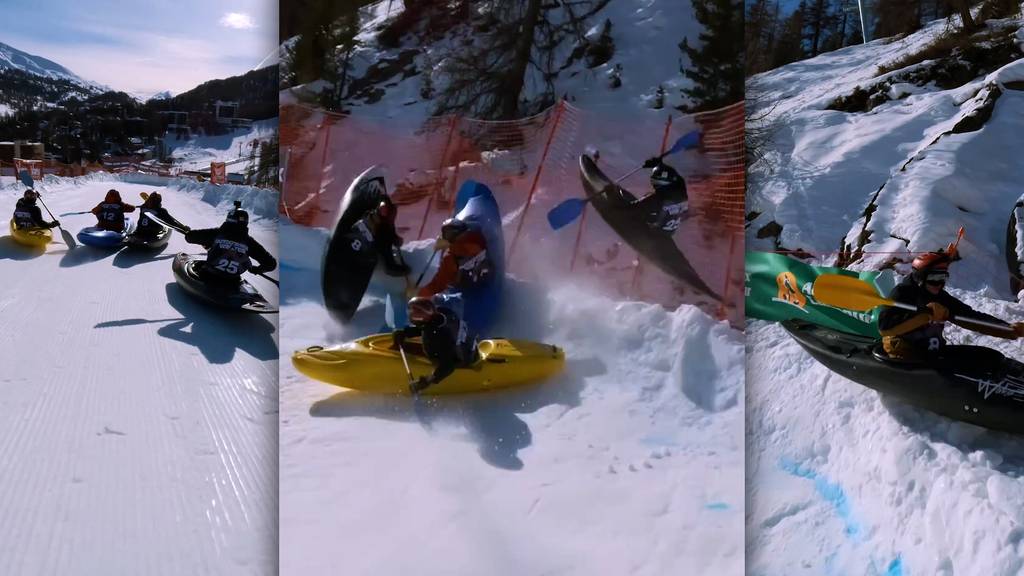 Kajakfahren auf der Skipiste – Wintersportart begeistert das Internet