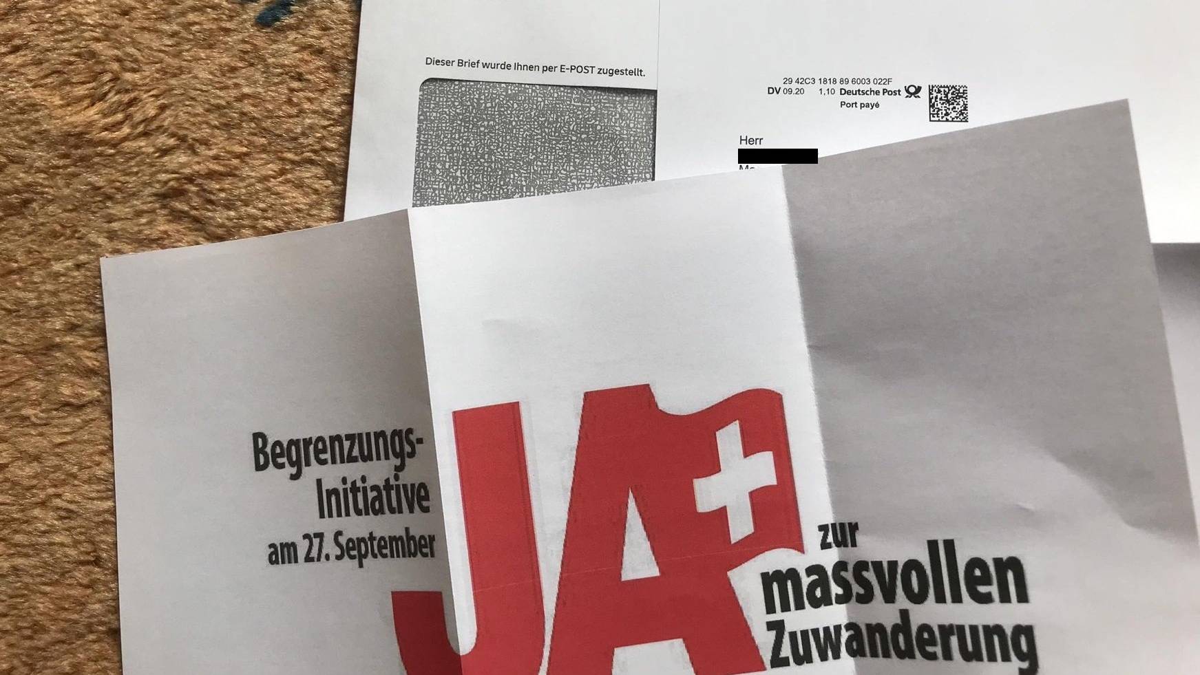 Dieser Brief wurde diese Woche an viele Schweizer Haushalte versandt - über die deutsche Post.