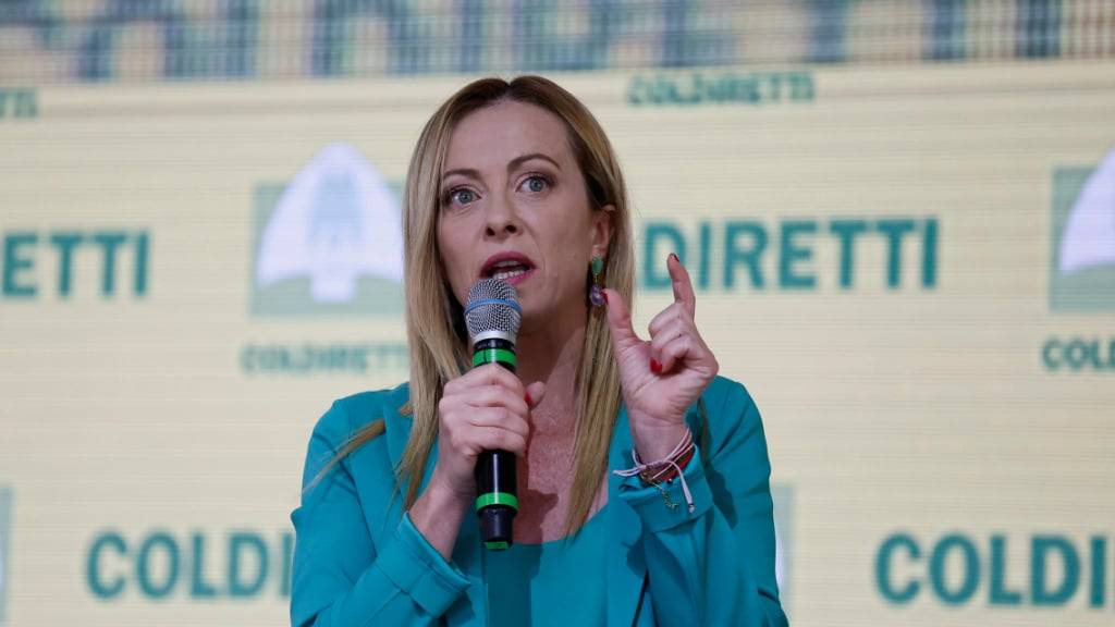 Giorgia Meloni (M), Premierministerin von Italien, spricht bei einer Veranstaltung in Rom. Foto: Cecilia Fabiano/LaPresse via ZUMA Press/dpa