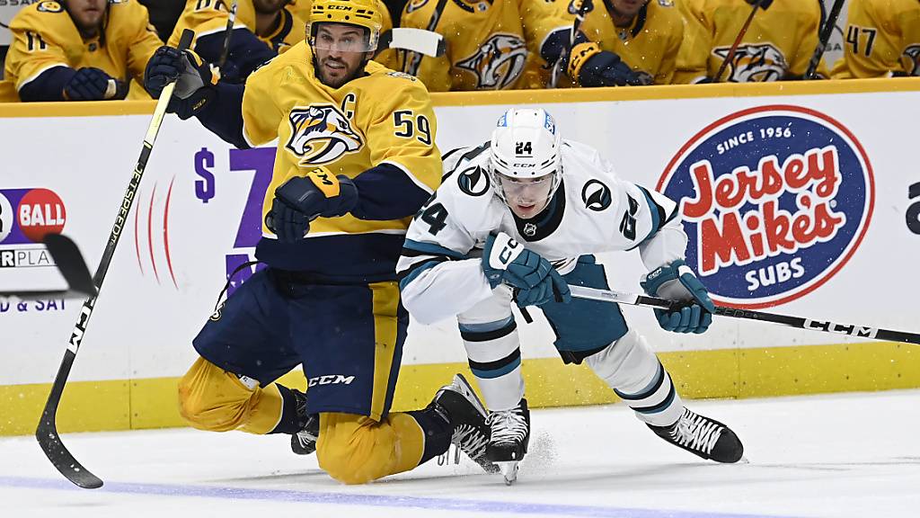 Roman Josi kämpft mit Jacob Peterson um den Puck