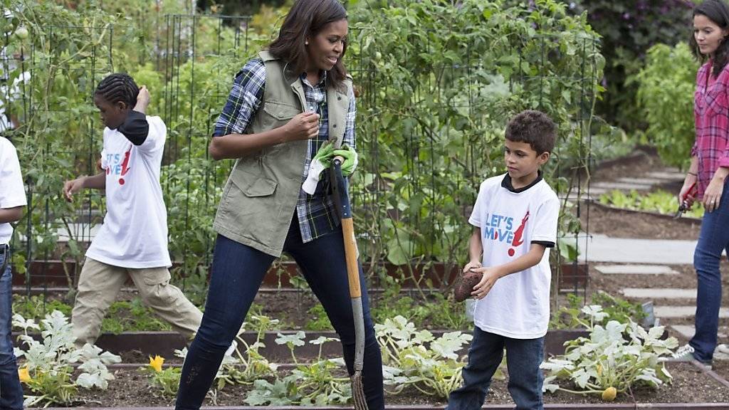 US-First-Lady Michelle Obama bei der letzten Ernte im Garten des Weissen Haus: Der Garten ist Teil ihrer Initiative für eine gesunde Ernährung.