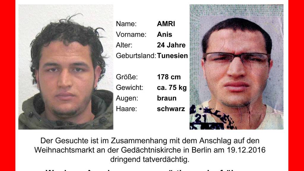 Mit diesen Fotos rief die Polizei zur Fahndung nach Anis Amri auf. Bild: Berliner Polizei