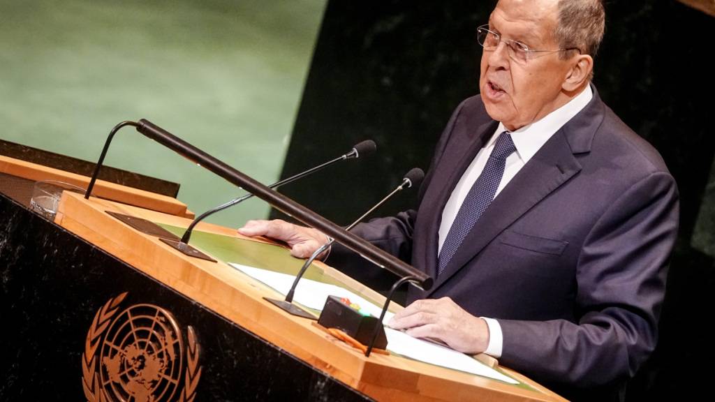 dpatopbilder - Sergei Lawrow, Außenminister von Russland, spricht bei der Generaldebatte der UN-Vollversammlung in New York. Foto: Kay Nietfeld/dpa