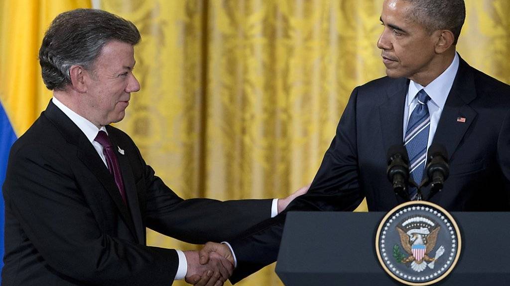 US-Präsident Obama und sein kolumbianischer Amtskollege Santos sprechen nach ihrem Treffen zu den Medien.