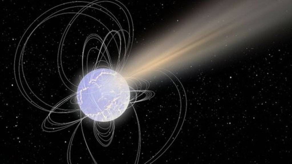 Künstlerische Darstellung eines Magnetar. Dank dem Bildstabilisator Ibis im Weltraumteleskop «Integral» konnte ein Magnetar erstmals als Quelle eines Schnellen Radioblitzes lokalisiert werden. (Bild Esa)