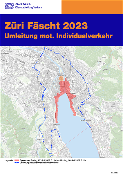 Die Umleitung für den motorisierten Nahverkehr in Zürich.