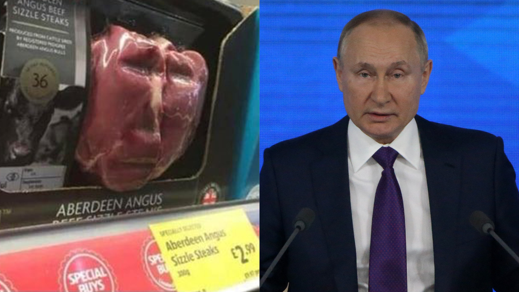 Die Ähnlichkeit zwischen dem Stück Fleisch und Waldimir Putin ist verblüffend.