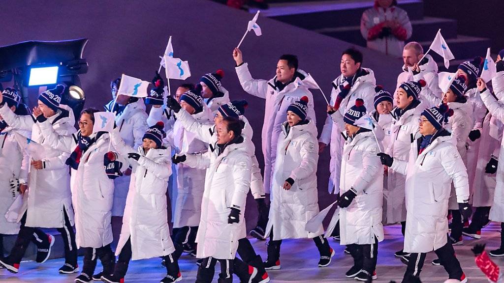 Die Delegation aus Nord- und Südkorea bei der Eröffnungsfeier der 23. Olympischen Winterspielen