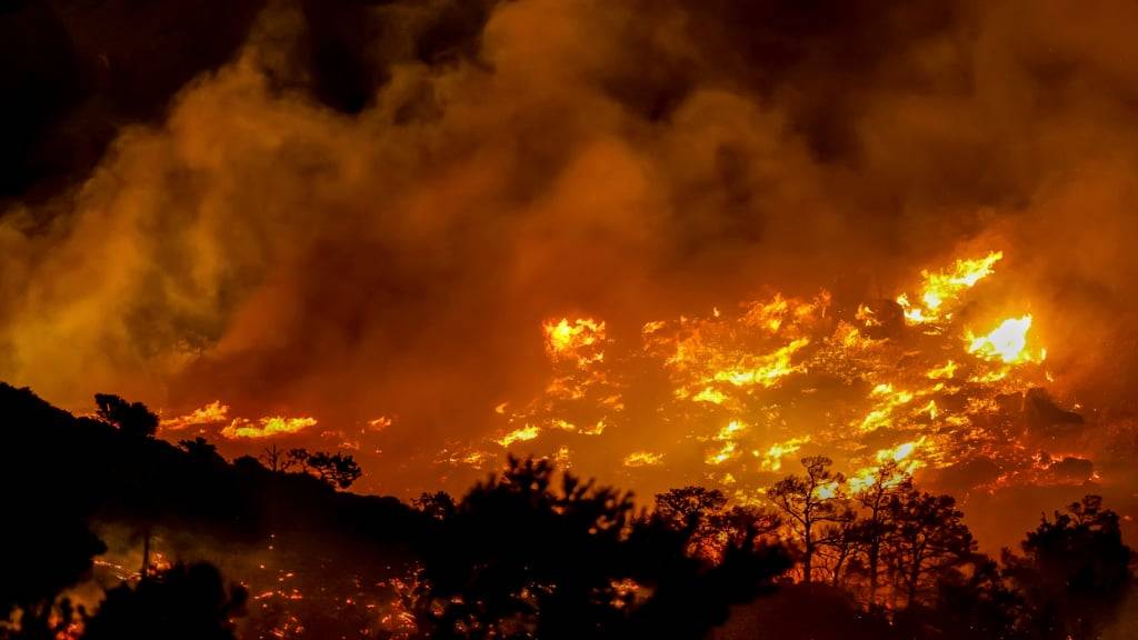 Ein Feuer brennt in der Gegend von Ahlia in der Nähe der Hafenstadt Ierapetra an der Südküste der Insel Kreta, was laut Behörden die Evakuierung von Dörfern und Hotels in der Region zur Folge hatte. Foto: STR/INTIME NEWS/AP/dpa