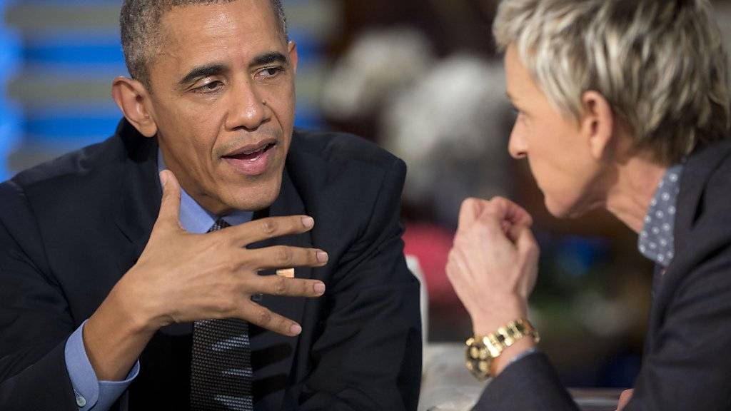 Es fällt ihm schwer, loszulassen: US-Präsident Barack Obama schüttet Moderatorin Ellen DeGeneres sein Herz aus