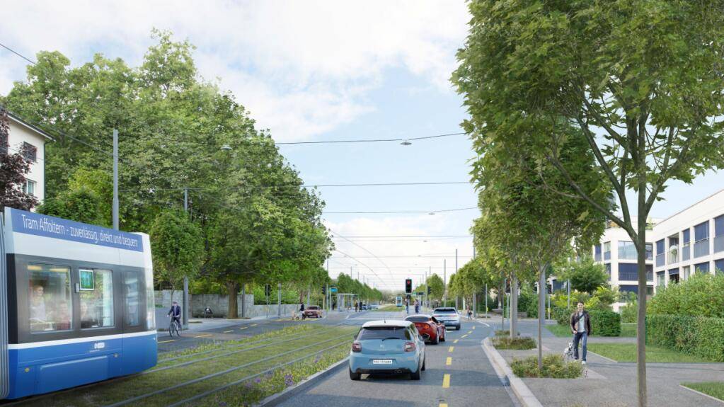 Dank vier Kilometern neuer Gleise auf der Wehntalerstrasse soll die Tramlinie 11 dereinst den Zürcher Hauptbahnhof mit Affoltern verbinden. (Visualisierung)