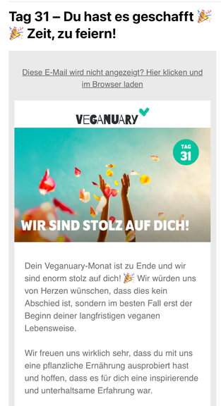 Dieses Mail schickte Veganuary an Tag 31.