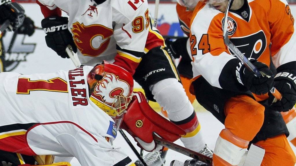 Calgary-Goalie Jonas Hiller wehrte im Spiel gegen die Philadelphia Flyers (3:5) 24 von 28 Schüsse ab