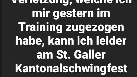 In seiner Instagram-Story gibt Samuel Giger bekannt, dass er nicht am St.Galler Kantonalschwingfest dabei sein kann.