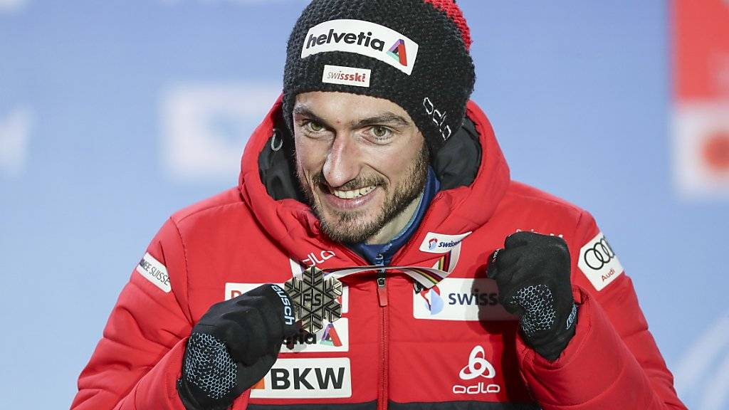 Sorgte an der Nordisch-WM in Seefeld für den Höhepunkt aus Schweizer Sicht: Skispringer Killian Peier mit seiner Bronzemedaille von der Grossschanze
