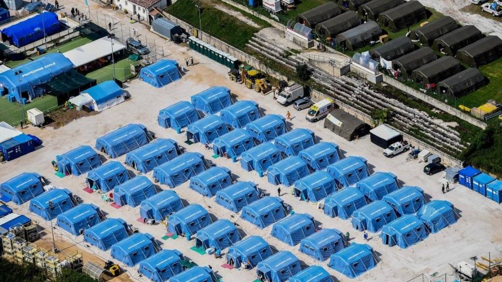 Zeltlager für Menschen, deren Haus beim Erdbeben in Amatrice zerstört wurde.