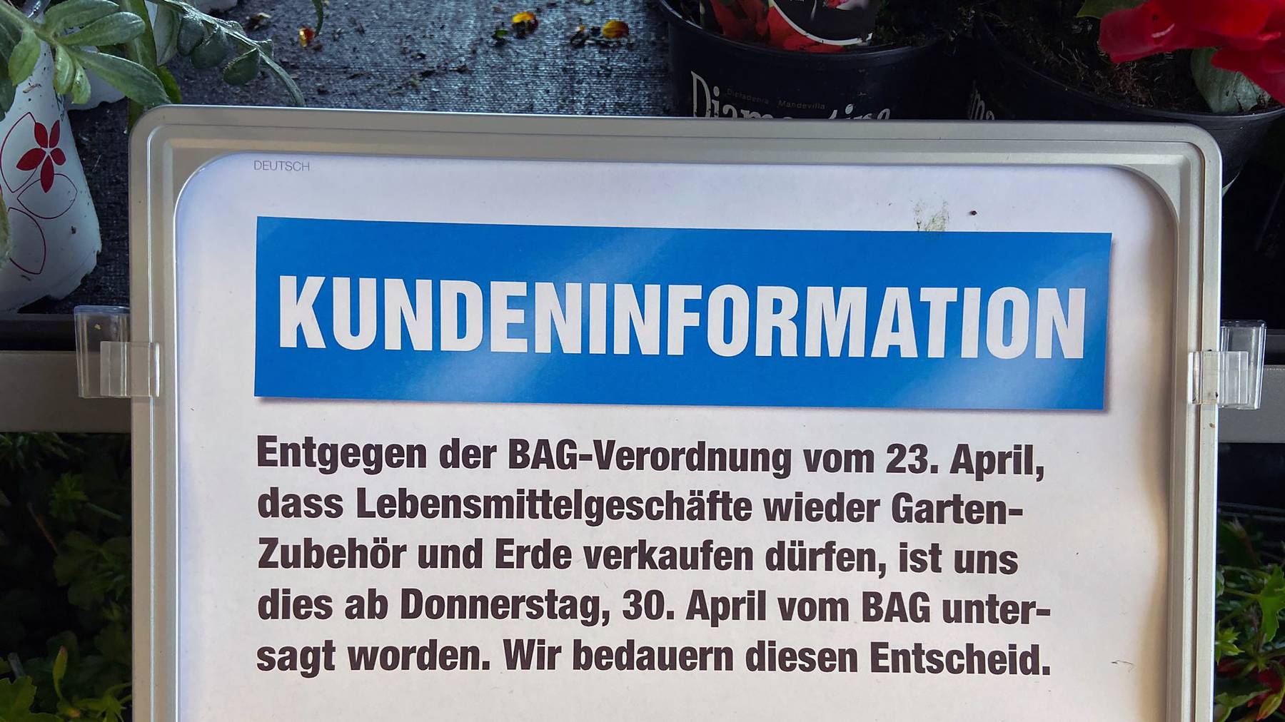 Kundeninformation der Migros in Malters, Luzern.