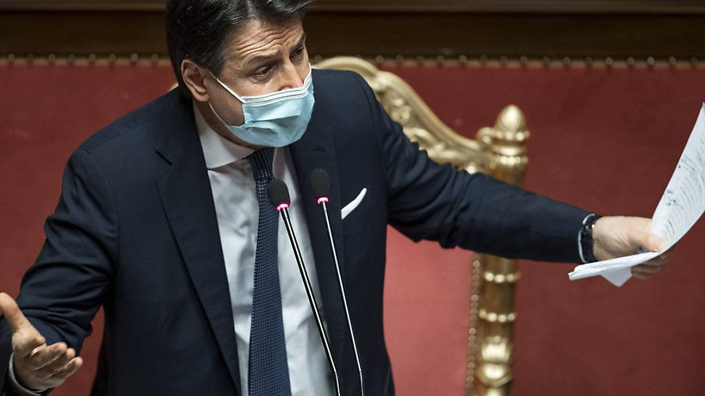 Giuseppe Conte, Ministerpräsident von Italien, hält im Senat eine Rede. Foto: Lapresse / Roberto Monaldo/LaPresse via ZUMA Press/dpa