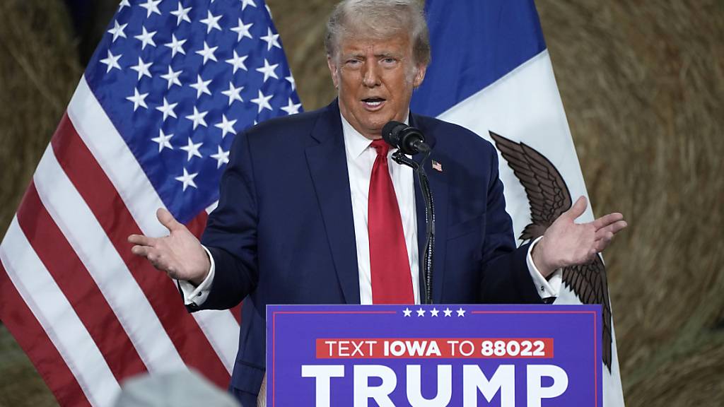 ARCHIV - Donald Trump, ehemaliger Präsident der USA, spricht auf einer Wahlkampfveranstaltung. (zu dpa: «Erschütterungsgefahr: Warum 2024 innenpolitisch besonders wird») Foto: Charlie Neibergall/AP/dpa