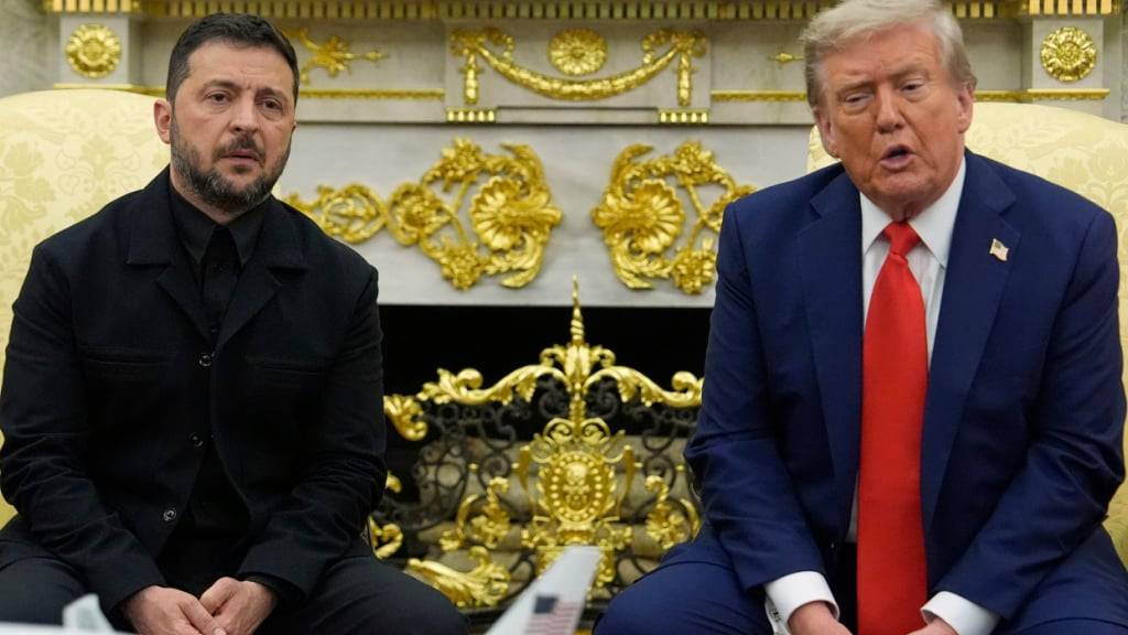 US-Präsident Donald Trump trifft sich mit Wolodymyr Selenskyj (l), Präsident der Ukraine, im Oval Office im Weißen Haus. Foto: Julia Demaree Nikhinson/AP/dpa
