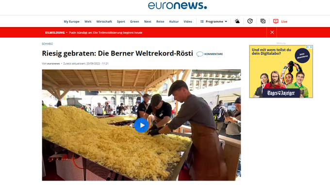 So berichteten ausländische Medien über den Rösti-Weltrekord in Bern