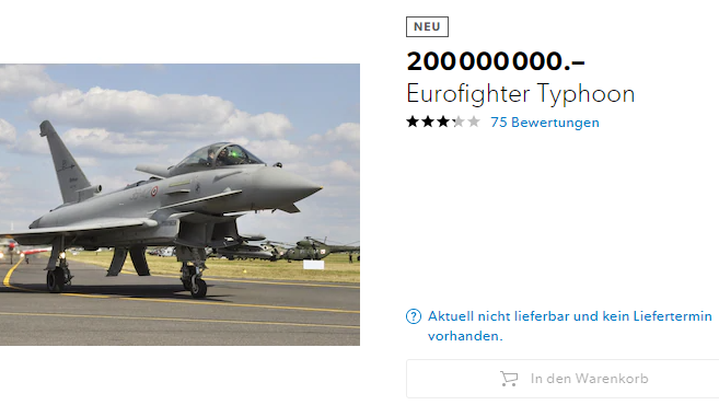 Den Eurofighter Typhoon gibt es jetzt bei Galaxus