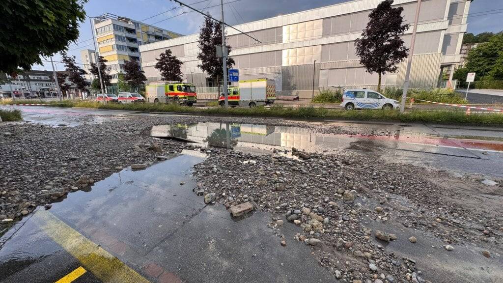 Ein Wasserrohrbruch sorgte am Sonntagmorgen in Zürich-Oerlikon für geflutete Strassen und Häuser.