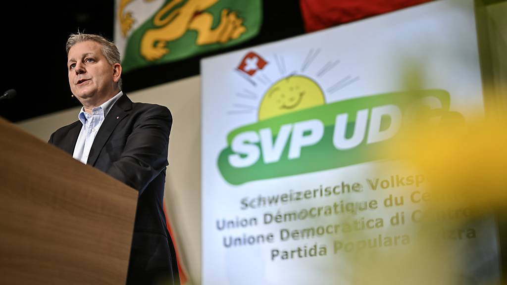 SVP-Parteipräsident Marco Chiesa eröffnete am Samstag die Delegiertenversammlung im Thurgau.