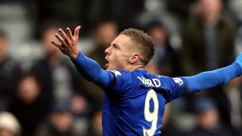 Leicesters Stürmer Jamie Vardy traf beim 3:0-Sieg in Newcastle im zehnten Spiel in Folge