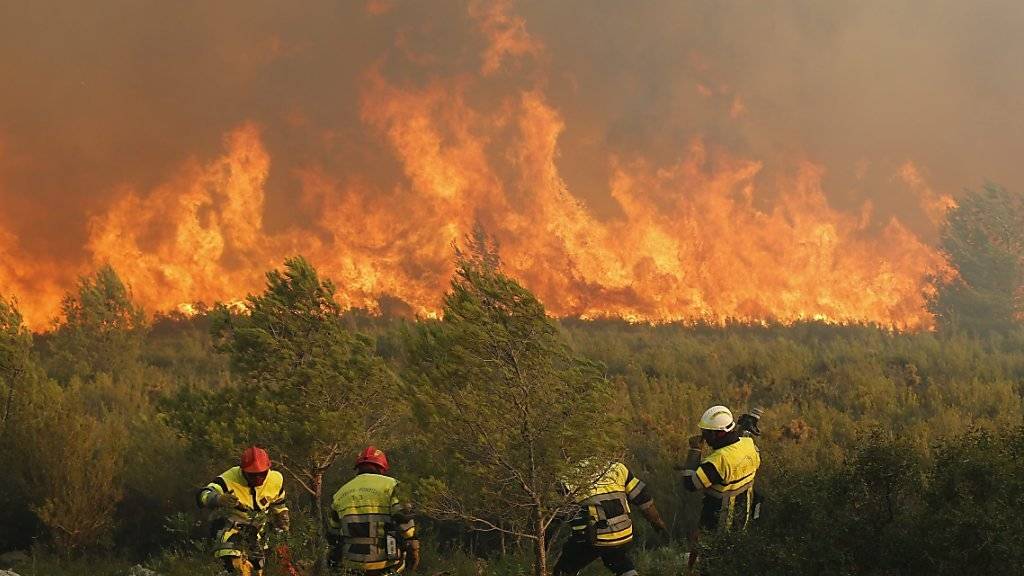 Feuerwehrmänner kämpfen gegen die Flammen bei Marseille.