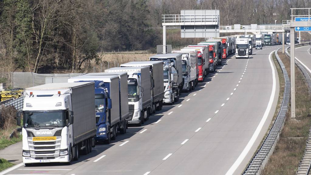 An der Schweizer Grenze waren mehrere Lastwagen mit Schutzmaterial blockiert (Symbolbild).