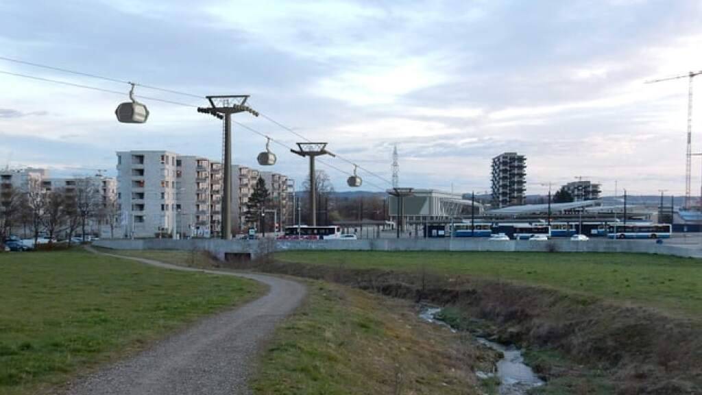 Die Zoo-Seilbahn soll Besucherinnen und Besucher vom Bahnhof Stettbach zum Zoo Zürich bringen. (Visualisierung)