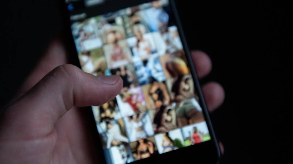 ARCHIV - Pornografische Bilder zu sehen auf einem Smartphone. Foto: Silas Stein/dpa