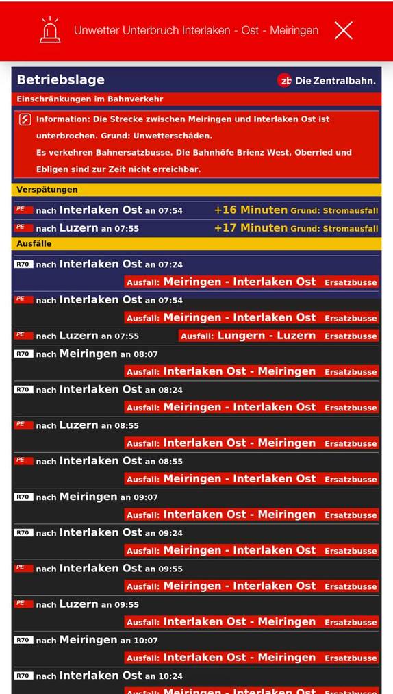 Unterbruch Zentralbahn