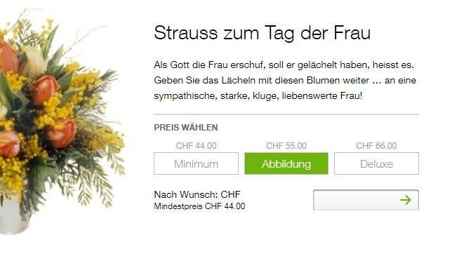 Ein Strauss zum Tag der Frau - damit wirbt Fleurop. (Bild: Printscreen/Fleurop)