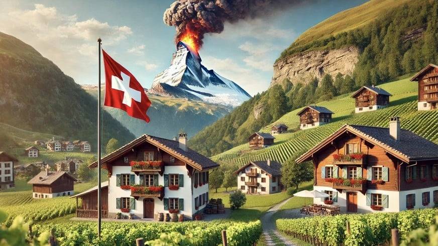 KI-generiertes Bild zu einem Matterhorn-Vulkanausbruch.
